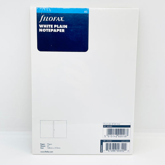 Filofax A5 White Plain Notepaper